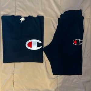 Champion BIG C LOGO Outfit Black T Shirt Black Jogger Sweatpants 2 Piece Set